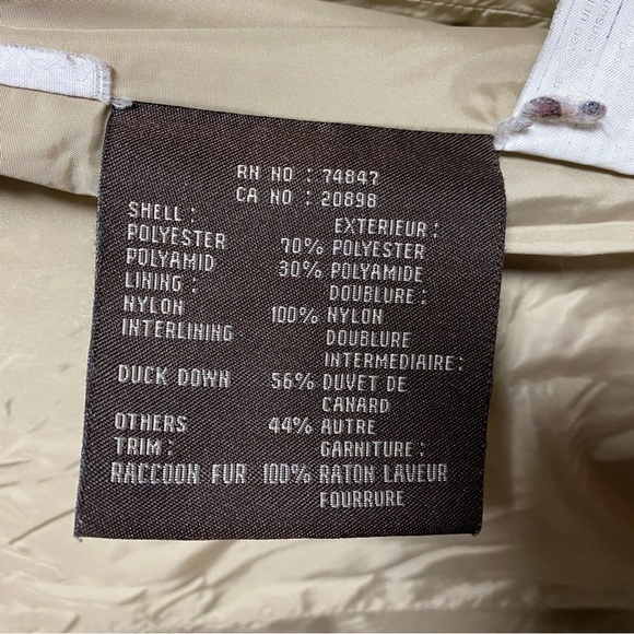 ANDREW MARC Womens Parka Coat Large Tan Down Fill Long Puffer Fur Jacket FLAWS - Picture 3 of 11